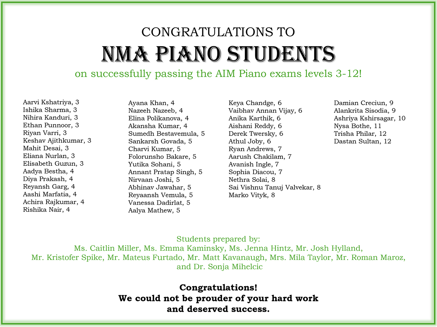 Congrats for NMA students