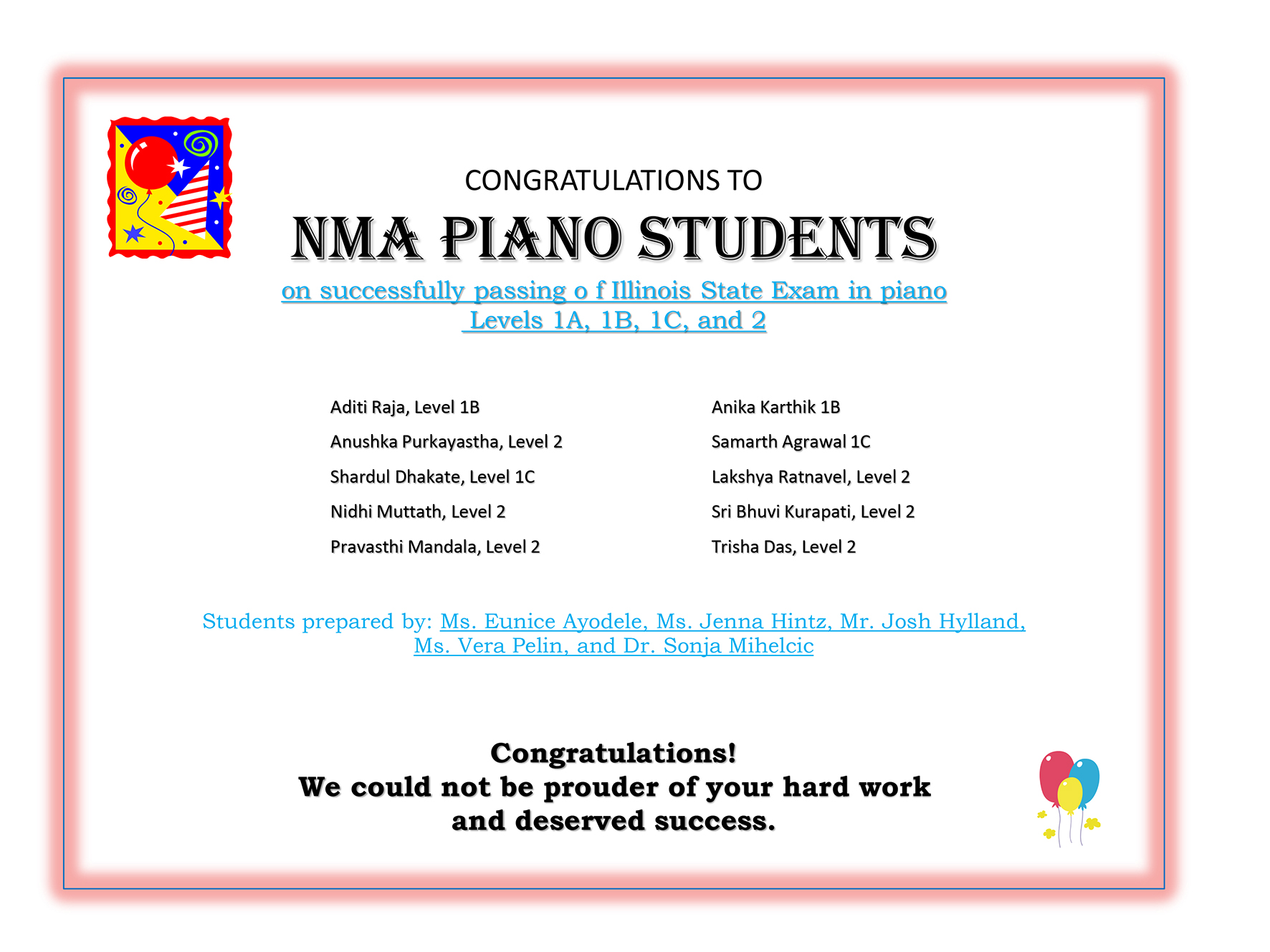 Congratulations - Piano AIM Exam Level 1-2 2022