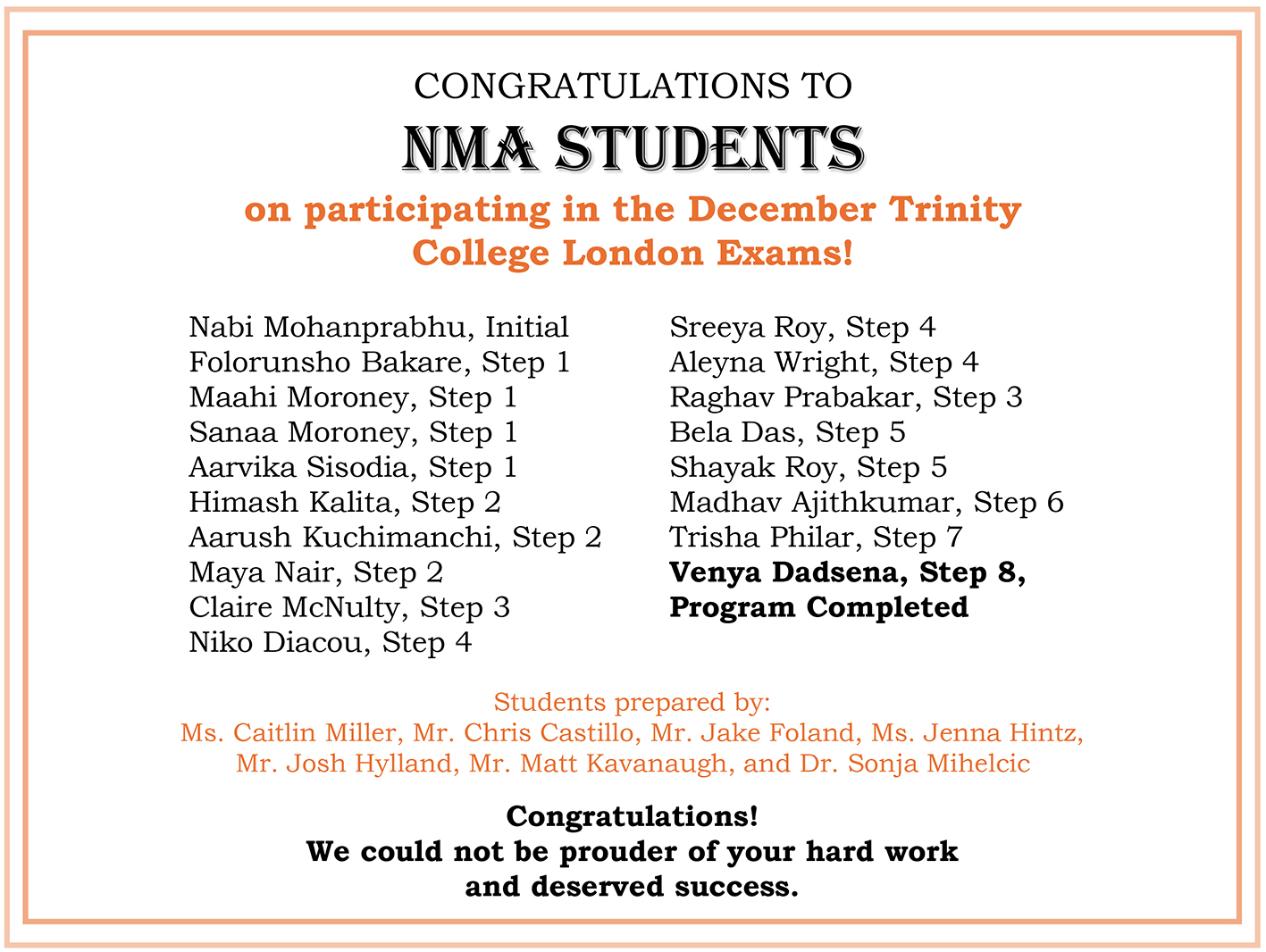 Congrats for NMA students